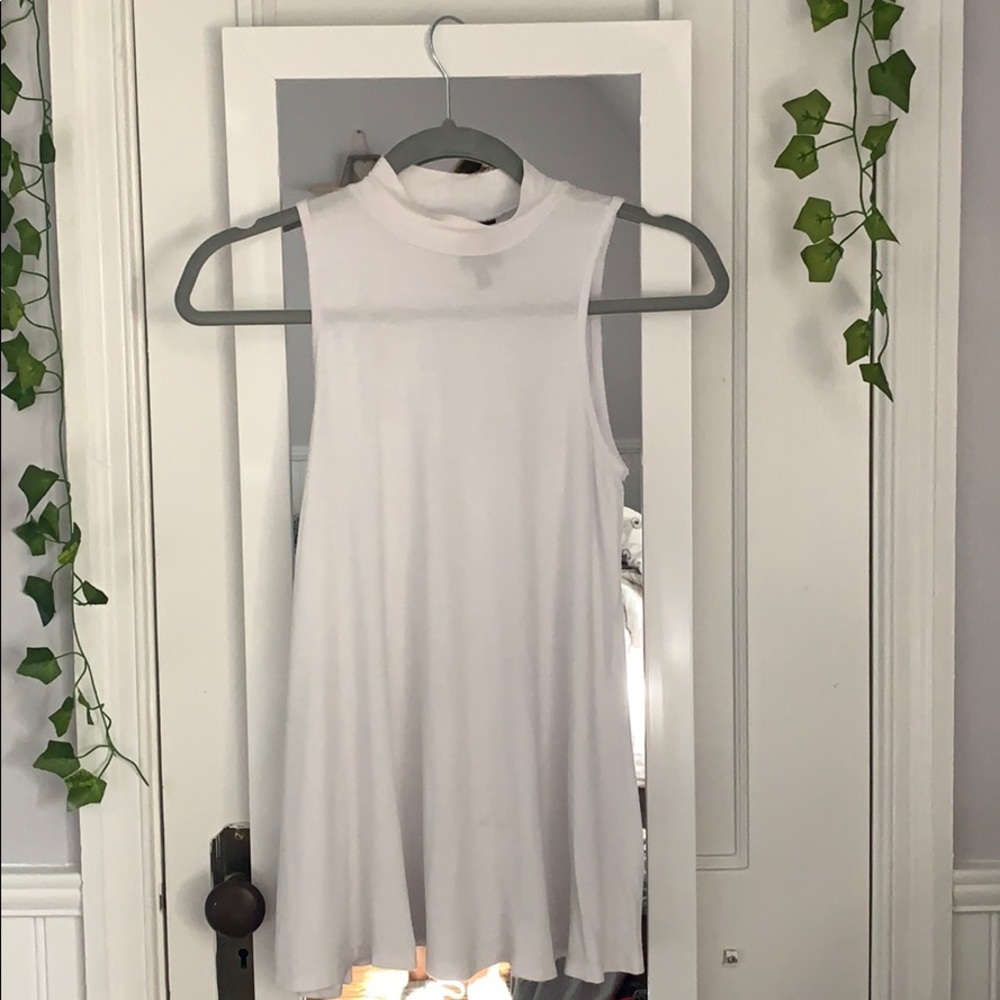 White mock neck tank top